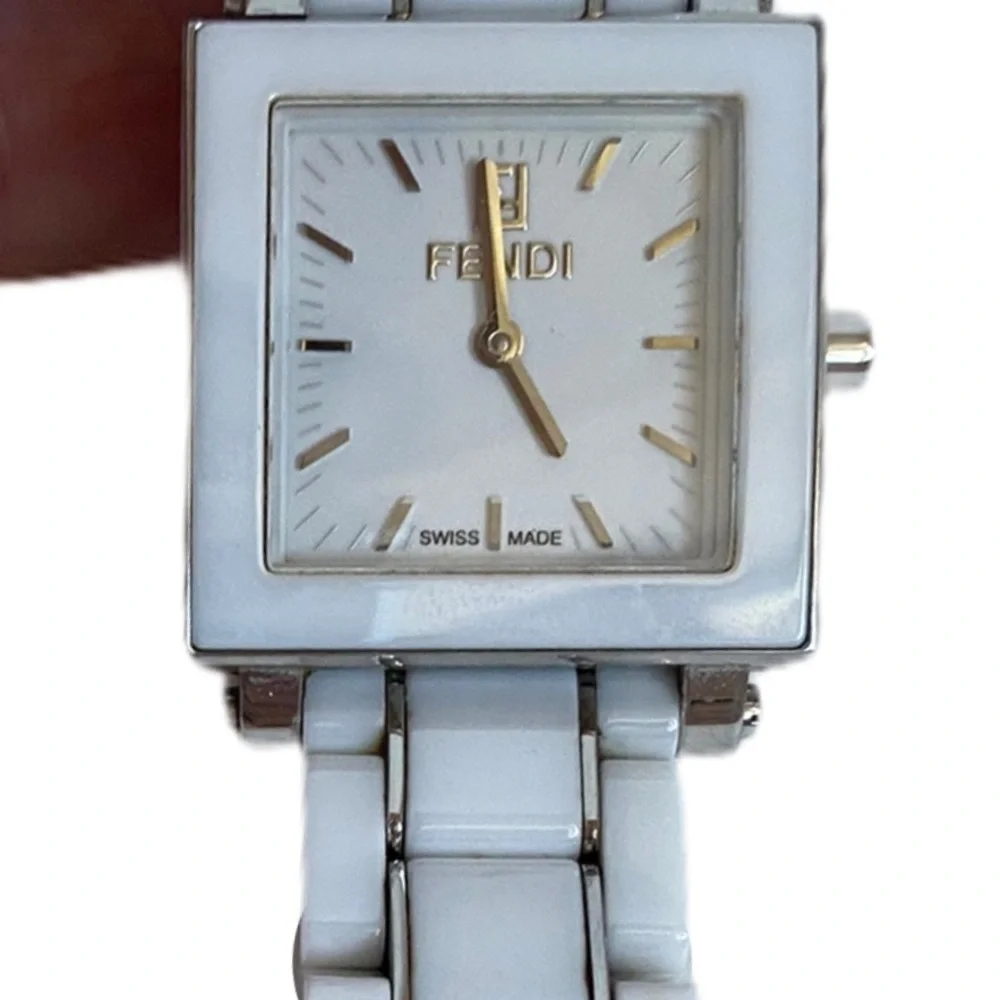Fendi Square Ceramic White Watch, Stainless Steel